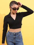 Tokyo Talkies Women Black Solid Wrap Top - Black - Image 1