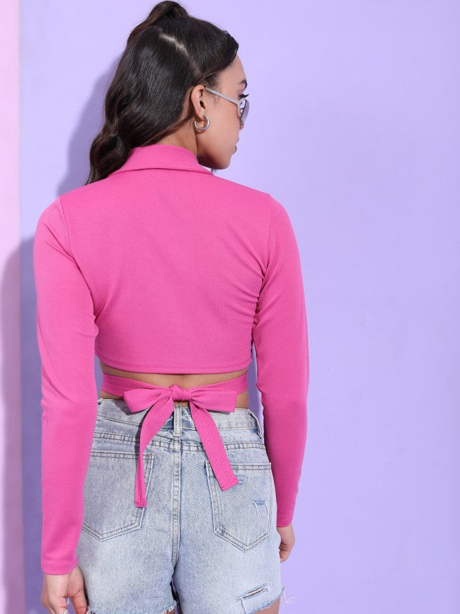 Tokyo Talkies Women Pink Solid Wrap Top - Pink - Image 3