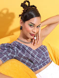 Tokyo Talkies Women Navy Blue Checked Fitted Top - Navy Blue - Image 1