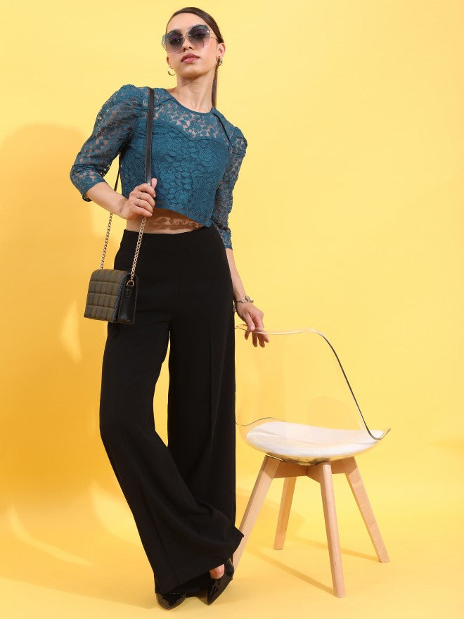 Tokyo Talkies Women Teal Self Design Regular Top - Teal - Image 2