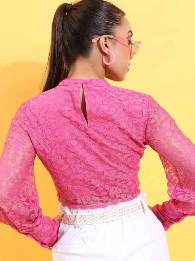 Tokyo Talkies Women Pink Self Design Regular Top - Pink - Image 3
