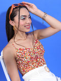 Tokyo Talkies Women Mustard Printed Fitted Top - Mustard - Image 1