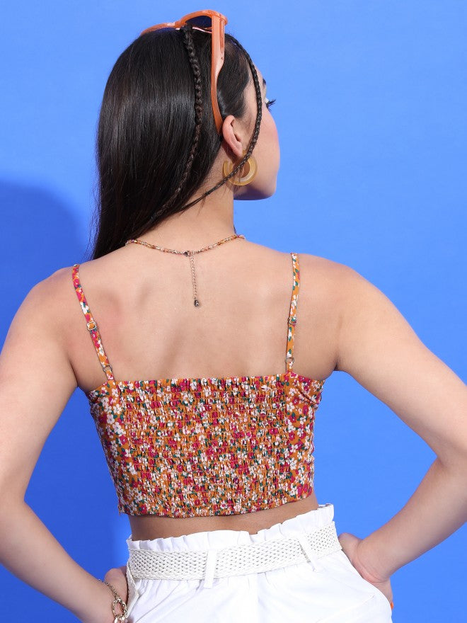 Tokyo Talkies Women Mustard Printed Fitted Top - Mustard - Image 3