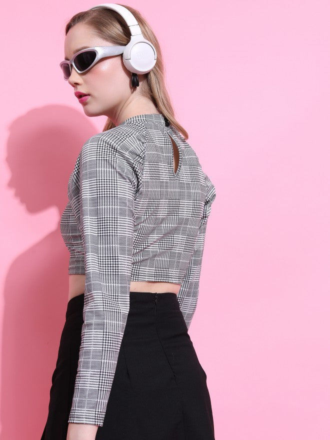 Tokyo Talkies Women Black Printed Fitted Top - Black - Image 3