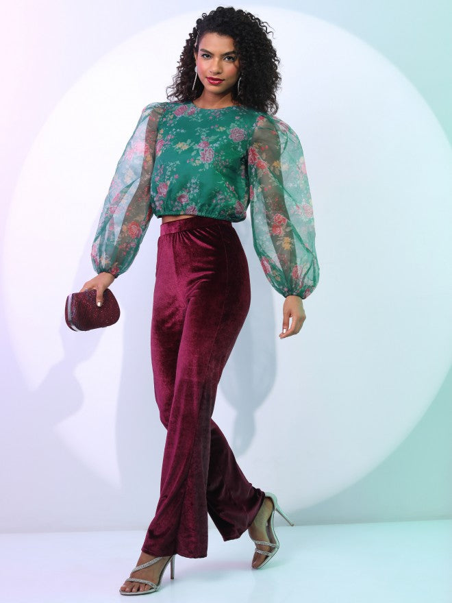 Tokyo Talkies Women Green Printed Regular Top - Green - Image 2