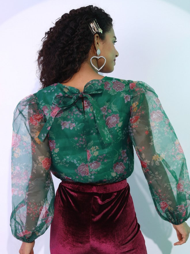 Tokyo Talkies Women Green Printed Regular Top - Green - Image 3