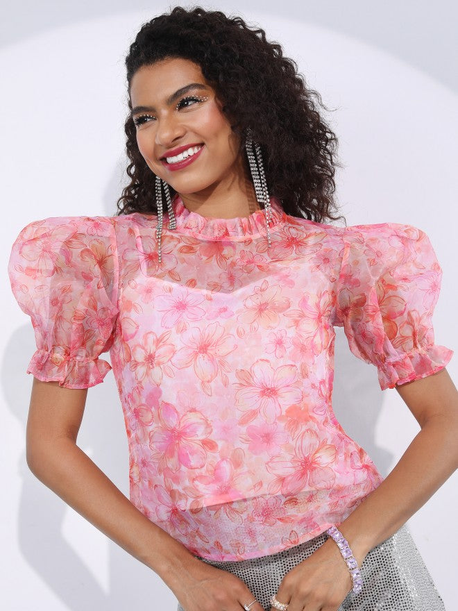 Tokyo Talkies Women Red Prited Regular Top - Red - Image 1