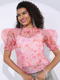 Tokyo Talkies Women Red Prited Regular Top - Red - Image 1