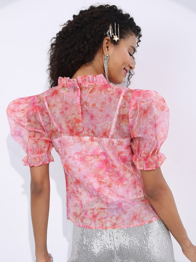 Tokyo Talkies Women Red Prited Regular Top - Red - Image 3