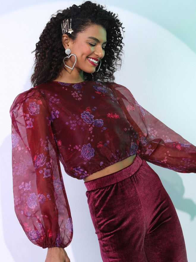 Tokyo Talkies Women Violet Printed Regular Top - Violet - Image 1