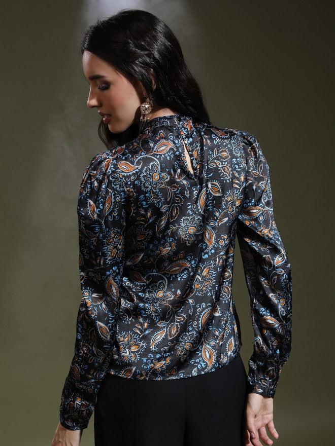 Tokyo Talkies Women Black Printed Regular Top - Black - Image 3