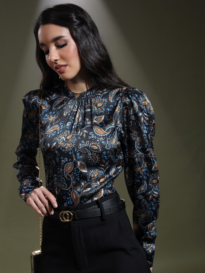 Tokyo Talkies Women Black Printed Regular Top - Black - Image 4