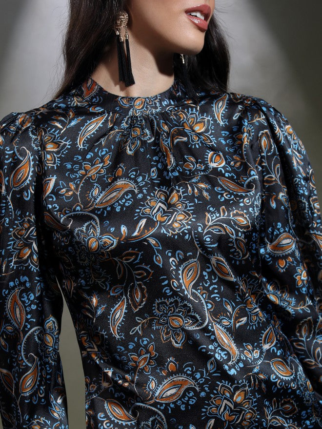 Tokyo Talkies Women Black Printed Regular Top - Black - Image 5