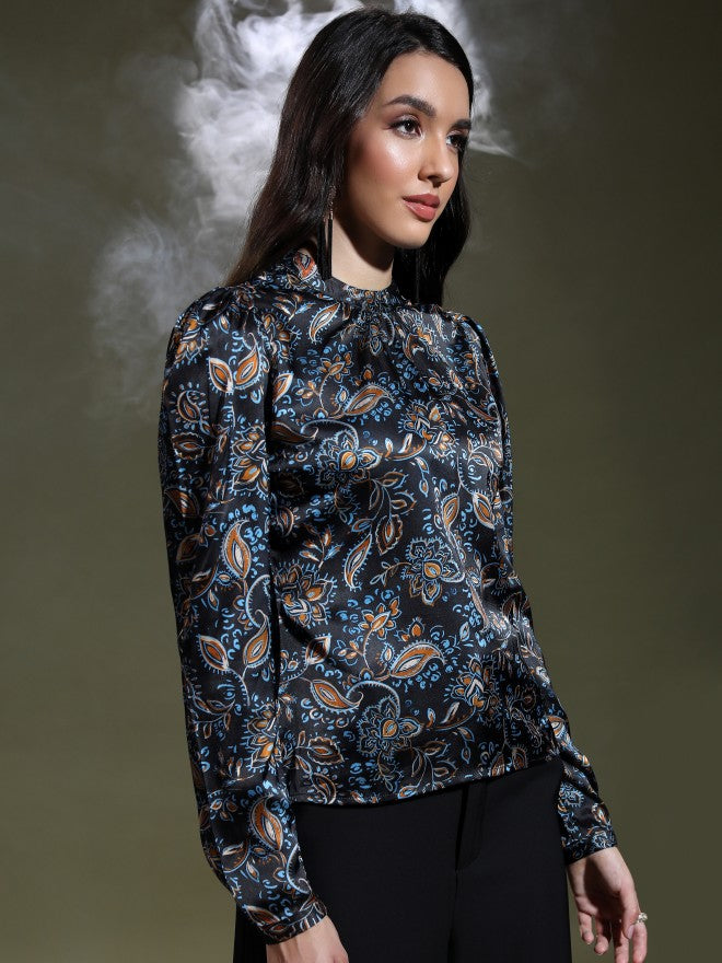 Tokyo Talkies Women Black Printed Regular Top - Black - Image 6