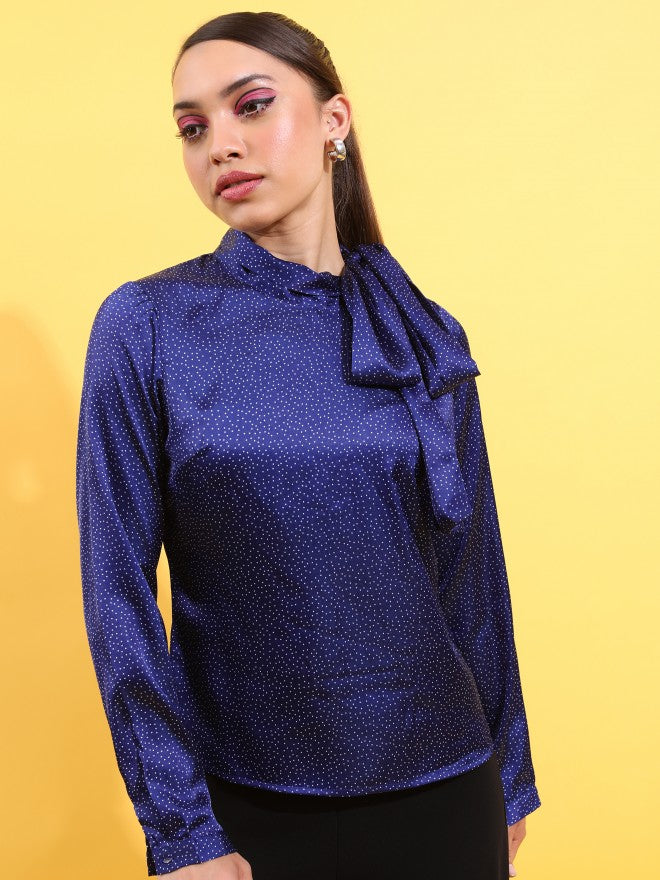 Tokyo Talkies Women Navy Blue Printed Regular Top - Navy Blue - Image 1