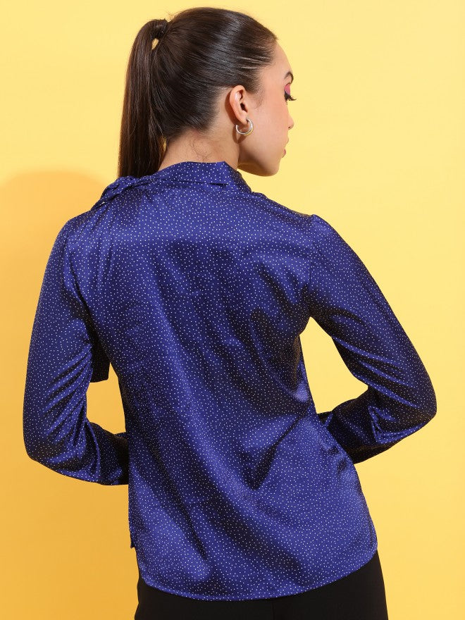 Tokyo Talkies Women Navy Blue Printed Regular Top - Navy Blue - Image 3