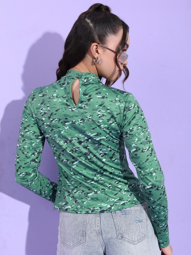 Tokyo Talkies Women Green/Multi Printed Micro Zuric Top - Green - Image 3