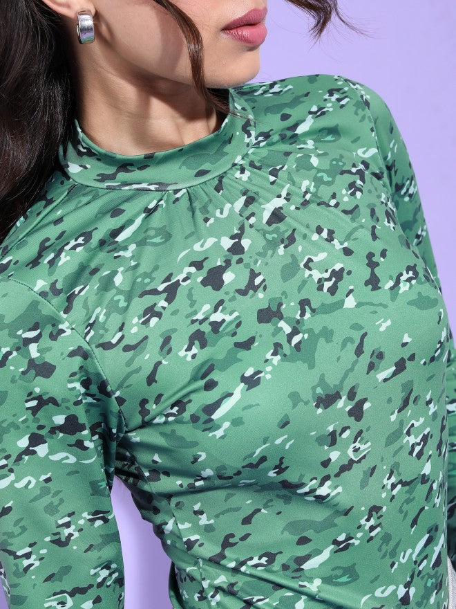 Tokyo Talkies Women Green/Multi Printed Micro Zuric Top - Green - Image 5