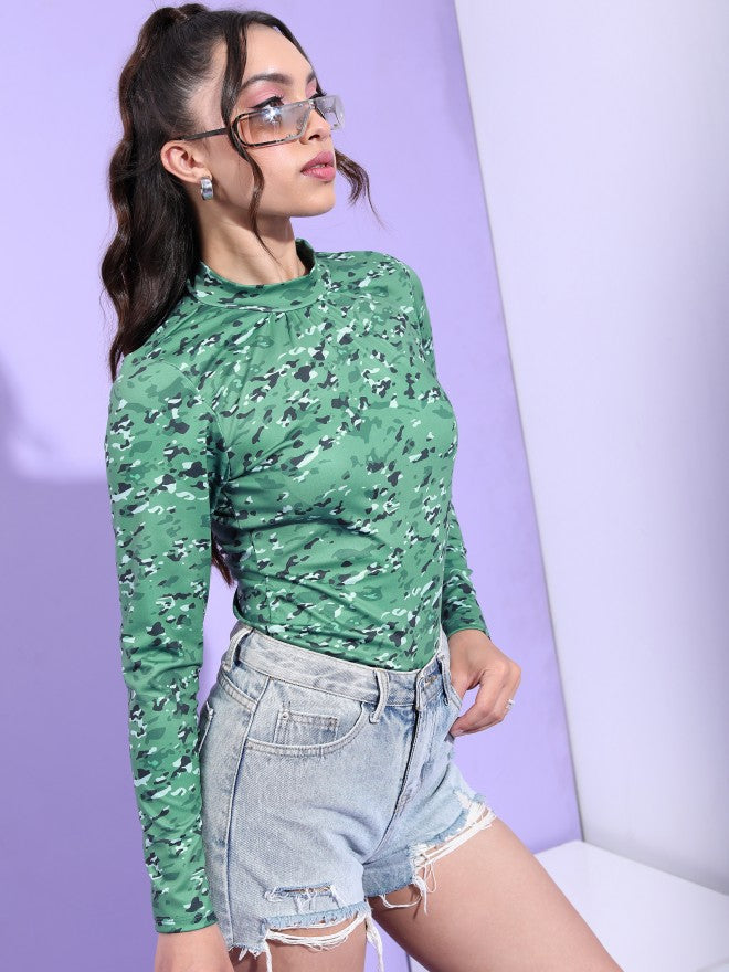 Tokyo Talkies Women Green/Multi Printed Micro Zuric Top - Green - Image 6