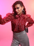 Tokyo Talkies Women Maroon Printed Regular Top - Maroon - Image 1