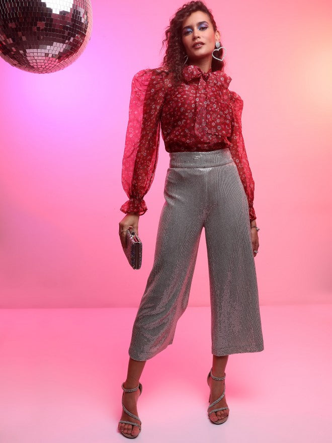 Tokyo Talkies Women Maroon Printed Regular Top - Maroon - Image 2