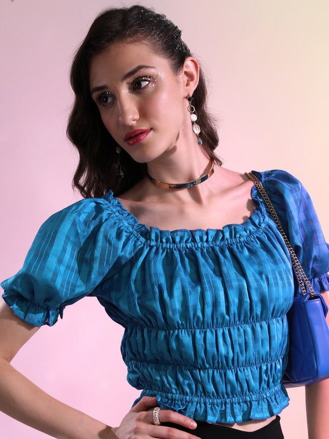 Tokyo Talkies Women Blue Solid Regular Top - Blue - Image 1