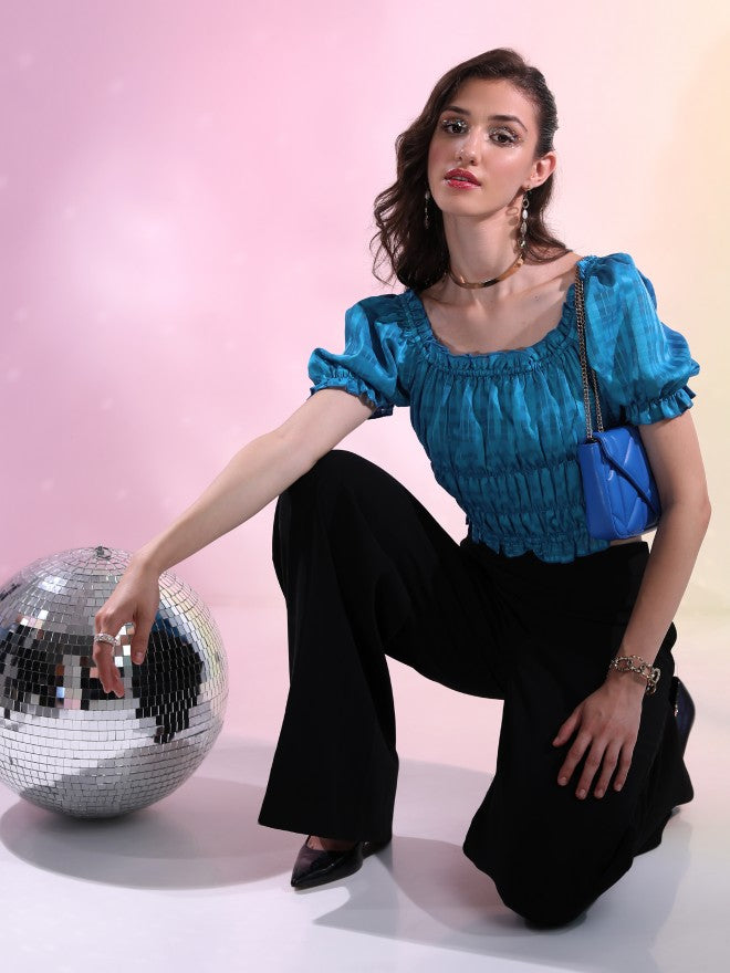 Tokyo Talkies Women Blue Solid Regular Top - Blue - Image 2