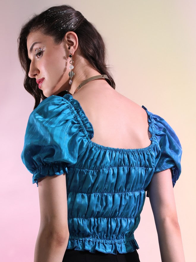 Tokyo Talkies Women Blue Solid Regular Top - Blue - Image 3