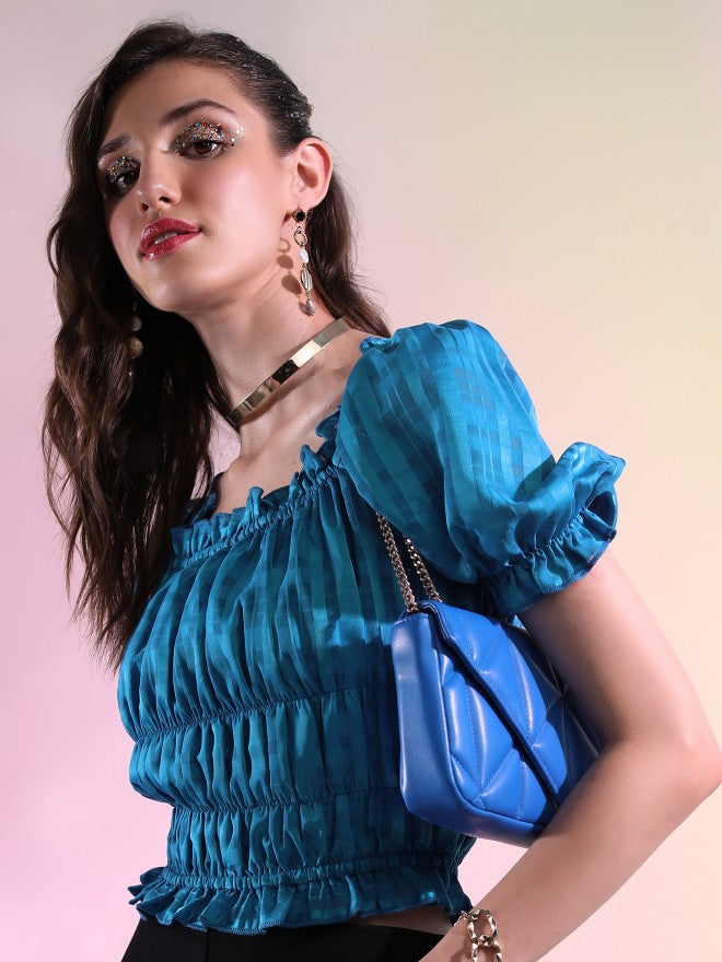Tokyo Talkies Women Blue Solid Regular Top - Blue - Image 4