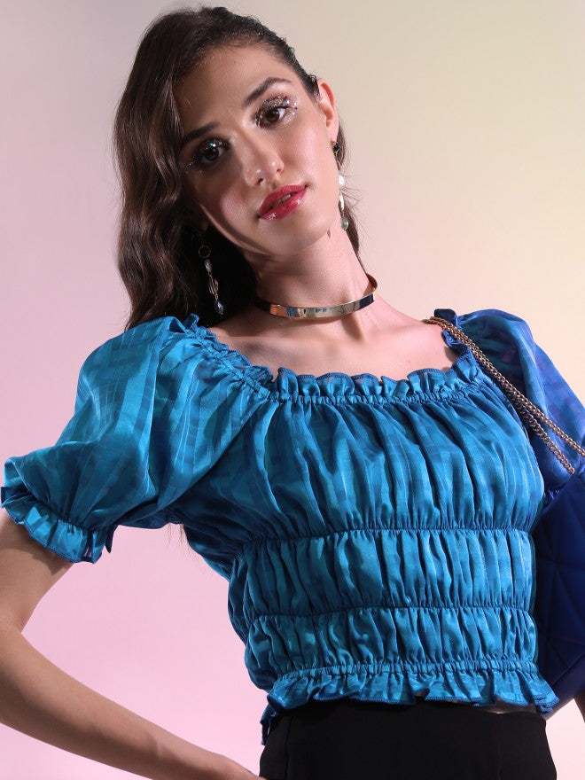 Tokyo Talkies Women Blue Solid Regular Top - Blue - Image 6