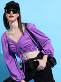 Tokyo Talkies Women Purple Solid Fitted Top - Purple - Image 1