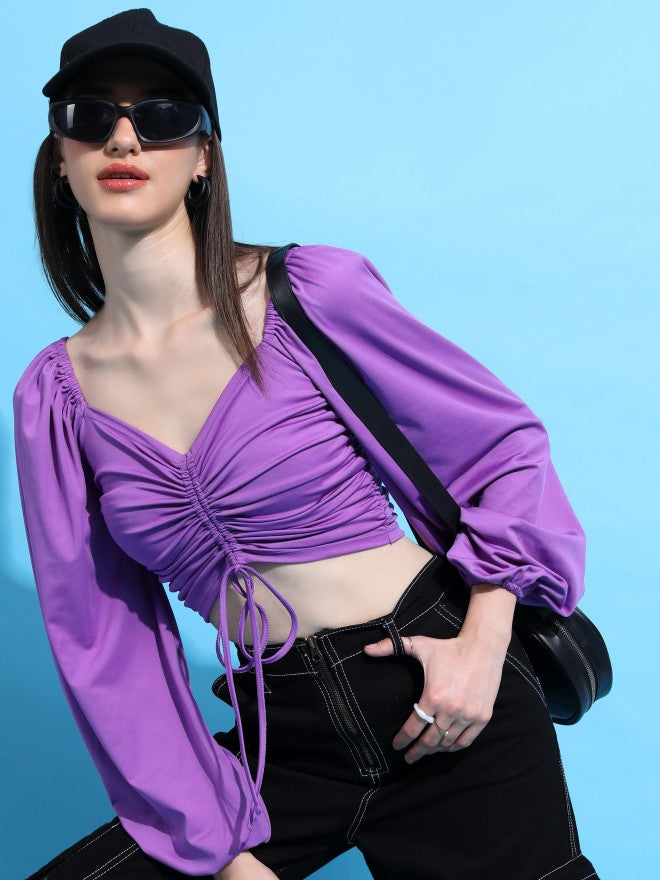 Tokyo Talkies Women Purple Solid Fitted Top - Purple - Image 1