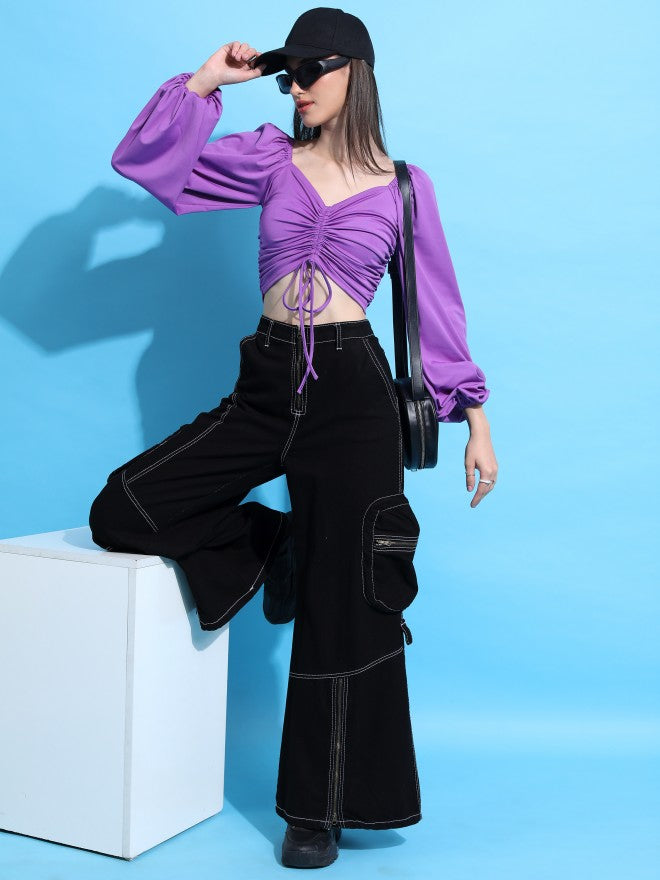 Tokyo Talkies Women Purple Solid Fitted Top - Purple - Image 2