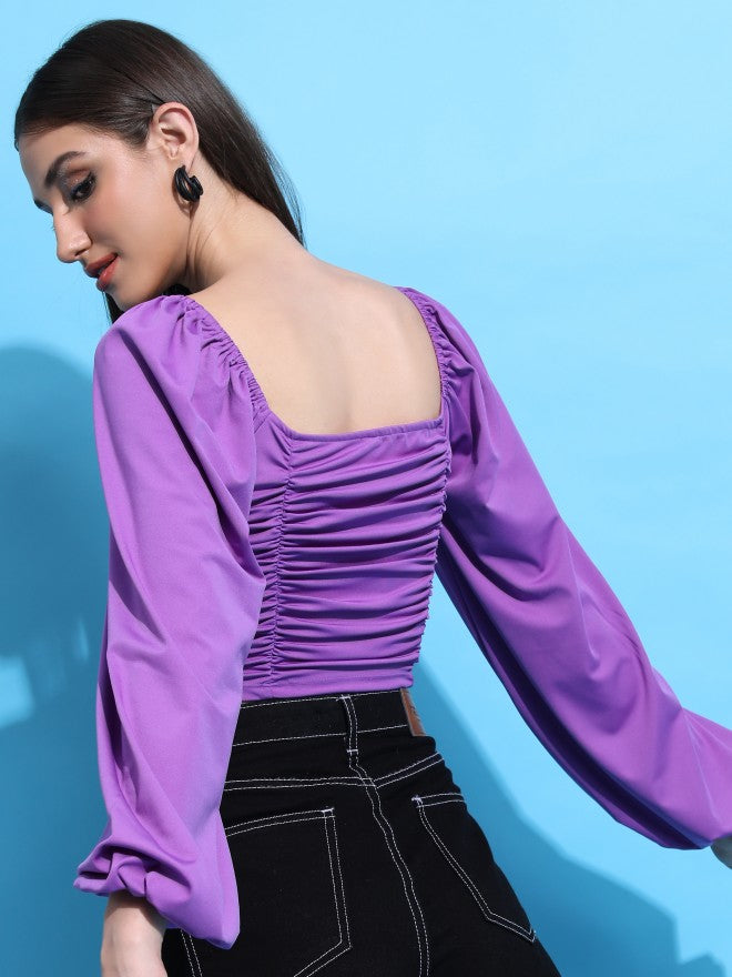 Tokyo Talkies Women Purple Solid Fitted Top - Purple - Image 3