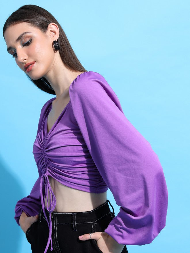 Tokyo Talkies Women Purple Solid Fitted Top - Purple - Image 4