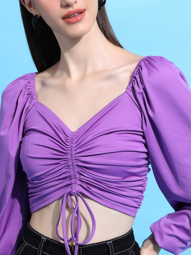 Tokyo Talkies Women Purple Solid Fitted Top - Purple - Image 5