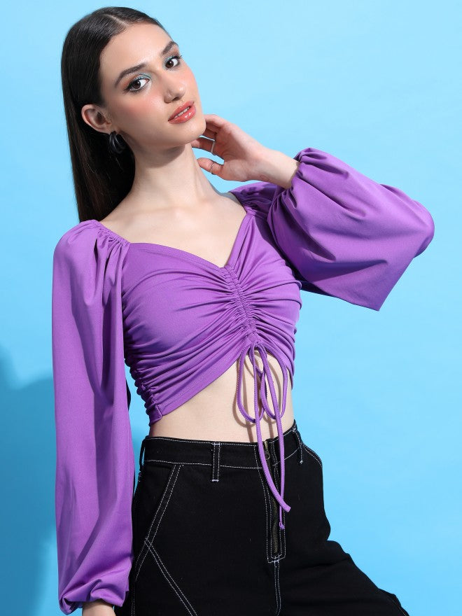 Tokyo Talkies Women Purple Solid Fitted Top - Purple - Image 6