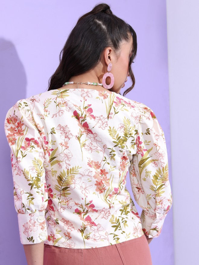 Tokyo Talkies Women Off White Printed Regular Top - Off White - Image 3