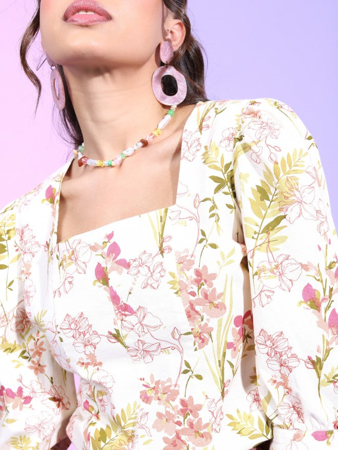 Tokyo Talkies Women Off White Printed Regular Top - Off White - Image 5