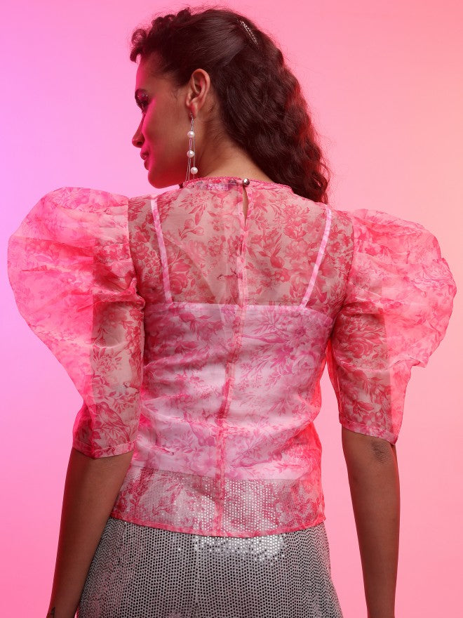 Tokyo Talkies Women Pink Printed Regular Top - Pink - Image 3