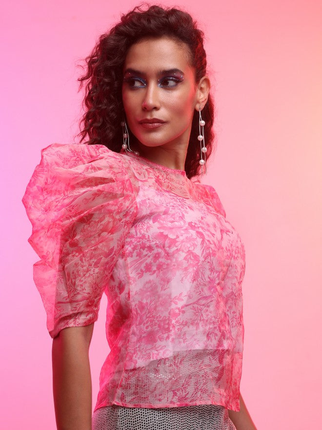 Tokyo Talkies Women Pink Printed Regular Top - Pink - Image 6