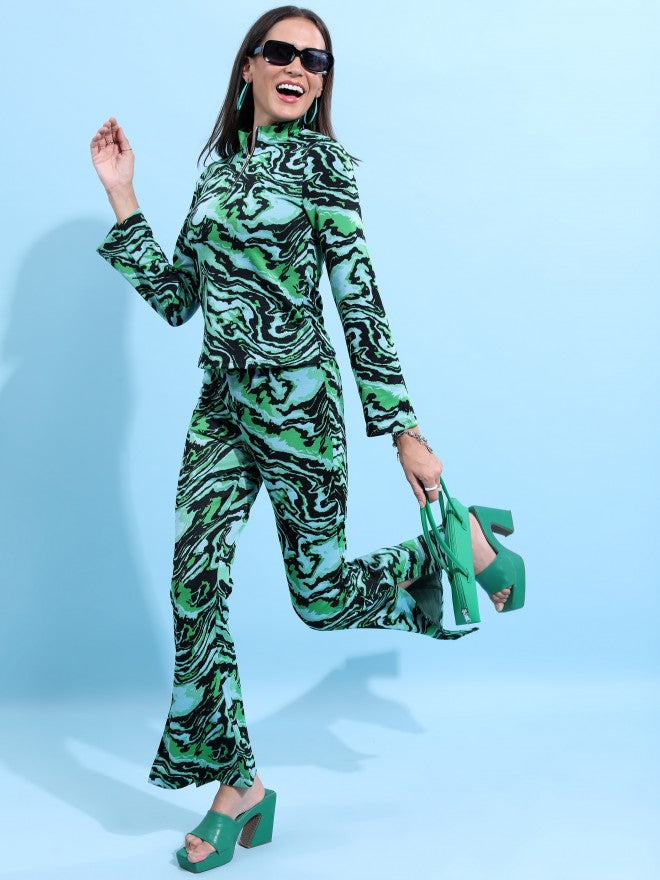 Tokyo Talkies Women Green/Black Self Design Regular Top - Green - Image 2