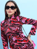 Tokyo Talkies Women Red/Black Self Design Regular Top - Red - Image 1