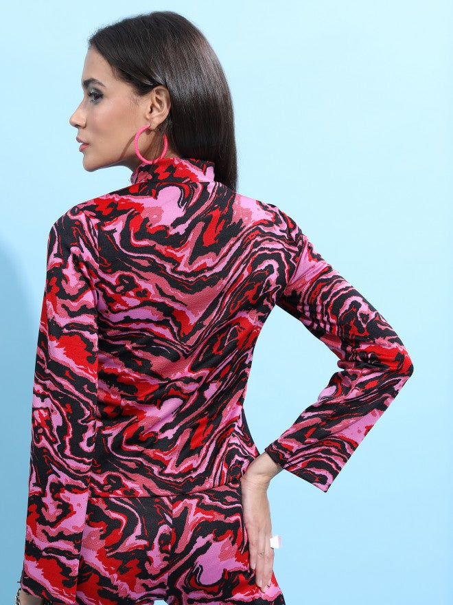 Tokyo Talkies Women Red/Black Self Design Regular Top - Red - Image 3