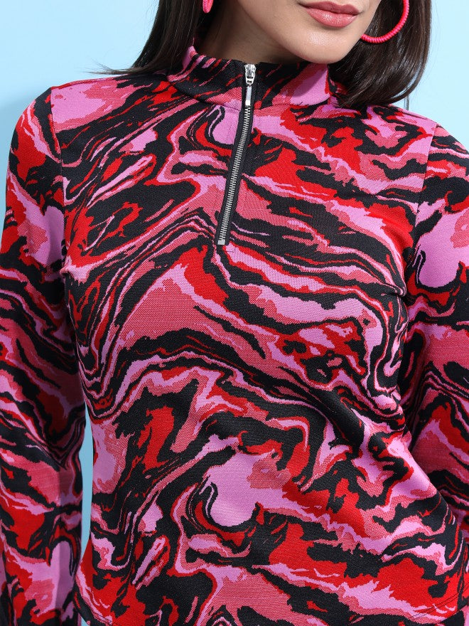Tokyo Talkies Women Red/Black Self Design Regular Top - Red - Image 5
