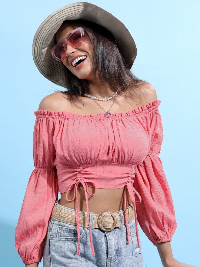 Tokyo Talkies Women Rose Solid Fitted Top - Rose - Image 6