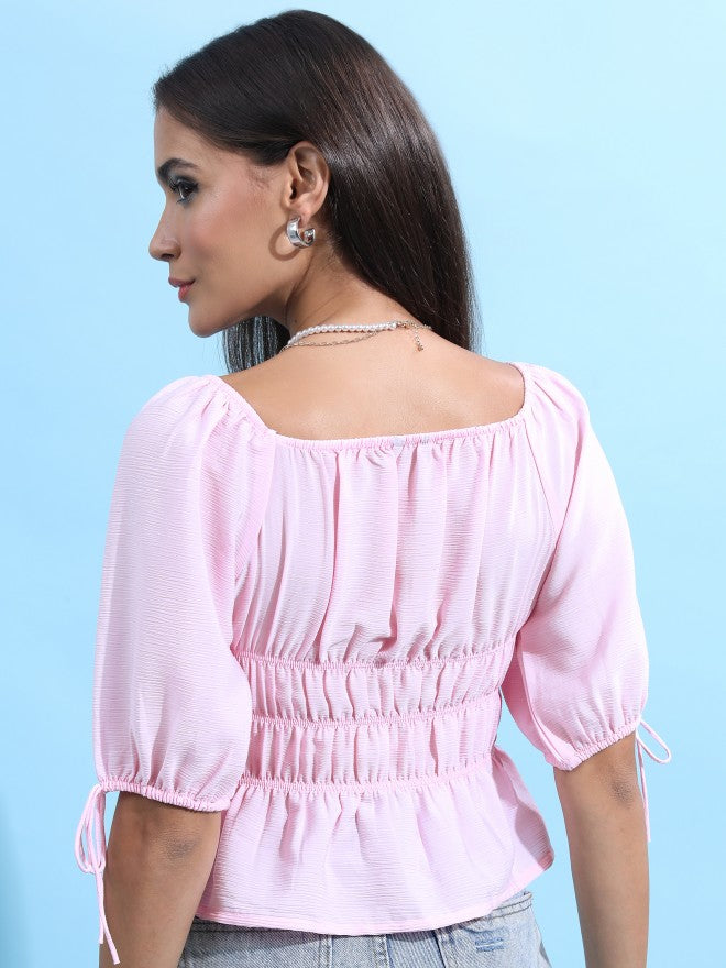 Tokyo Talkies Women Pink Solid Regular Top - Pink - Image 3