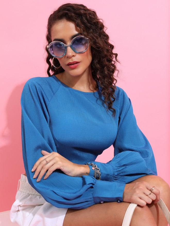 Tokyo Talkies Women Blue Solid Regular Top - Blue - Image 1