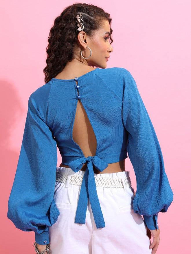 Tokyo Talkies Women Blue Solid Regular Top - Blue - Image 3