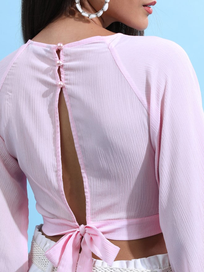 Tokyo Talkies Women Pink Solid Regular Top - Pink - Image 7